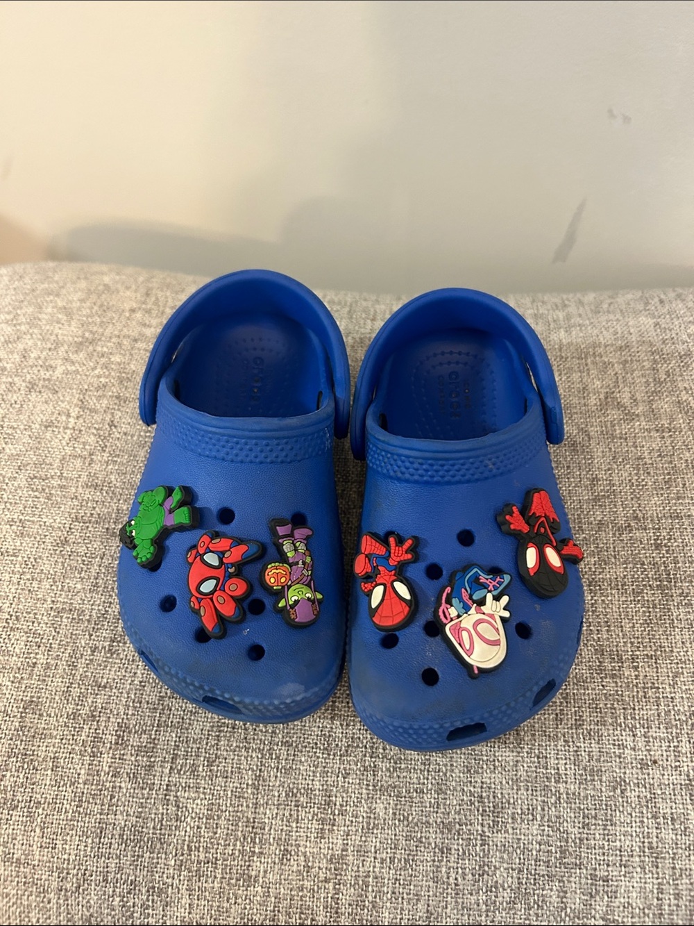 Blue Kids Clog Sandals with Superhero Charms - Crocs Style